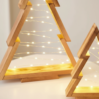2Pcs/Set Handmade Wooden Christmas Tree with Lights Modern Farmhouse Centerpieces Decoration for Bedroom Tables Holiday Decor