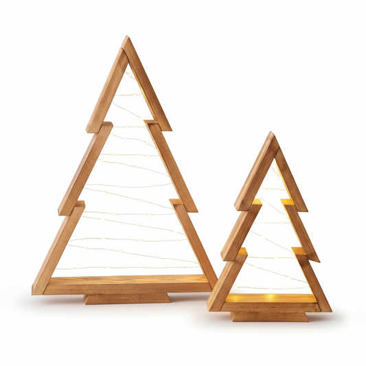 2Pcs/Set Handmade Wooden Christmas Tree with Lights Modern Farmhouse Centerpieces Decoration for Bedroom Tables Holiday Decor