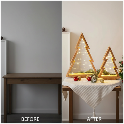 2Pcs/Set Handmade Wooden Christmas Tree with Lights Modern Farmhouse Centerpieces Decoration for Bedroom Tables Holiday Decor