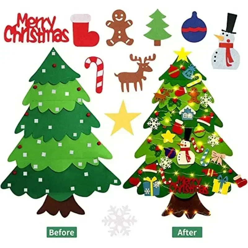Kids DIY Felt Xmas Tree Set Christmas Home Decorations 2025 New Year Navidad Ornaments and Creative Gift Idea