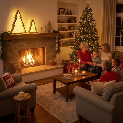 2Pcs/Set Handmade Wooden Christmas Tree with Lights Modern Farmhouse Centerpieces Decoration for Bedroom Tables Holiday Decor